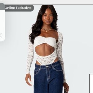 NWT Edikted Zoey Sheer Lace Two Piece Bodysuit
